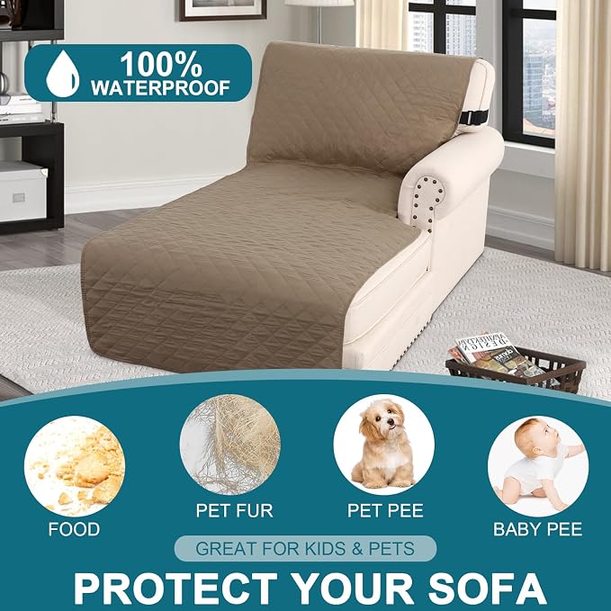 Turquoize 100% Waterproof Sofa Covers Chaise Lounge L Shape Sofa Protector Slip - Image 2