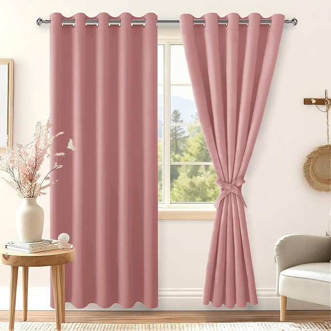 Blackout Curtains for Bedroom 2 Panels 60 x 84 Inch Long Dusty Rose | Thermal - Image 8