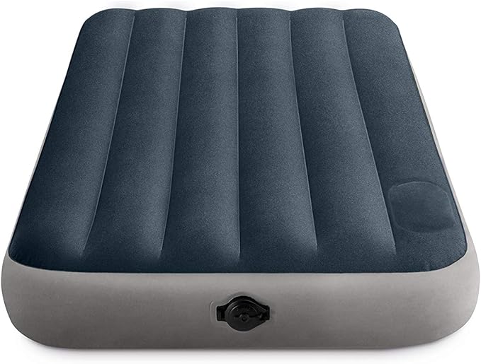 Intex 64781E Dura-Beam Standard Single-High Air Mattress: Fiber-Tech – Twin Size – 2-Step Pump – 10in Bed Height – 300lb Weight Capacity
