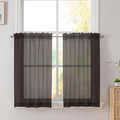 Simplebrand Chocolate Short Sheer Kitchen Curtains 36 Inch Length Tier Rod by Simplebrand