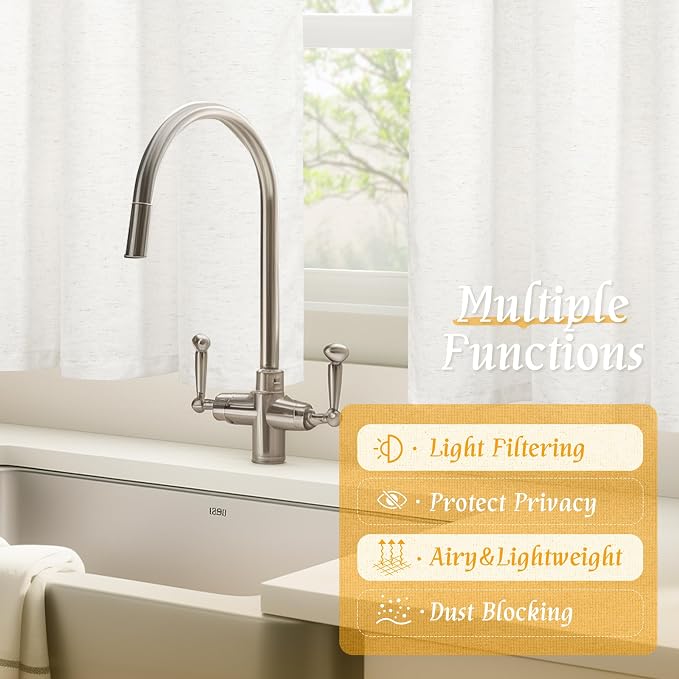 Light Filtering Ivory White Linen Curtains 45 Inches Long - Image 9