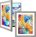 KINLINK 10x12.5 Kids Art Frames Set of 2, Solid Wood Kids Artwork Frames Changeable with Acrylic Front Opening Holds 150 Pictures, Art Frame for Kids Artwork with Mat or without Mat, Grey