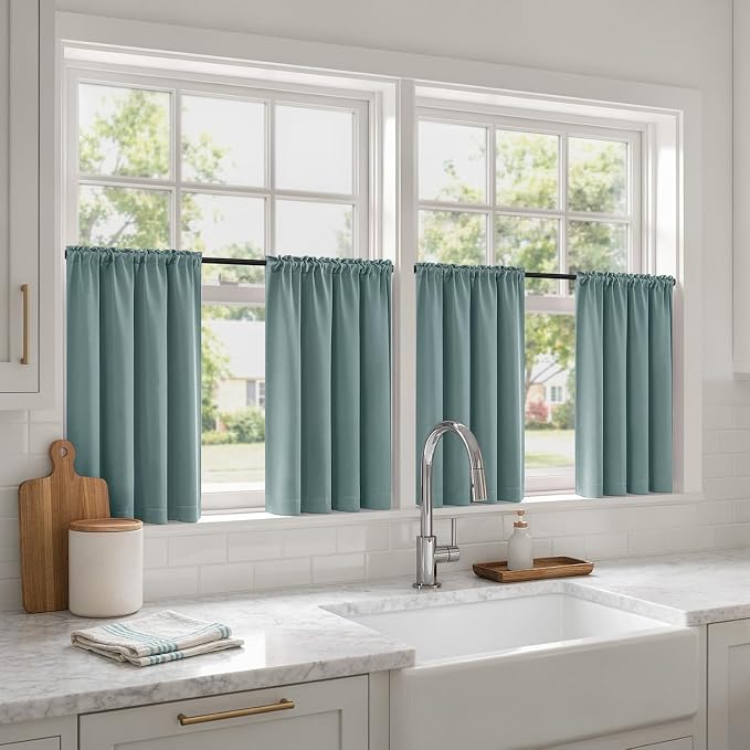 MIULEE Set of 4 Dusty Blue 45 Inch Short Blackout Kitchen Window Curtains | by MIULEE