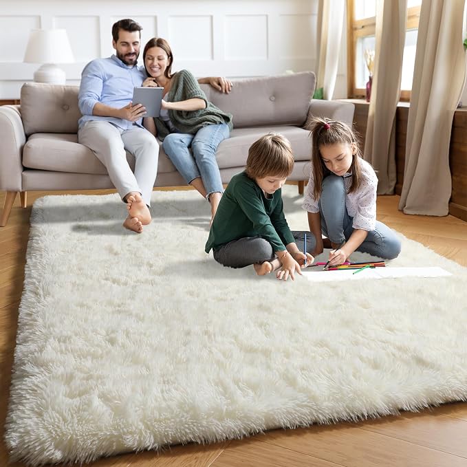 Ultra Soft Area Rugs for Living Room 6x9 Ft, Cream White Soft Fuzzy Shaggy Rugs - Image 2