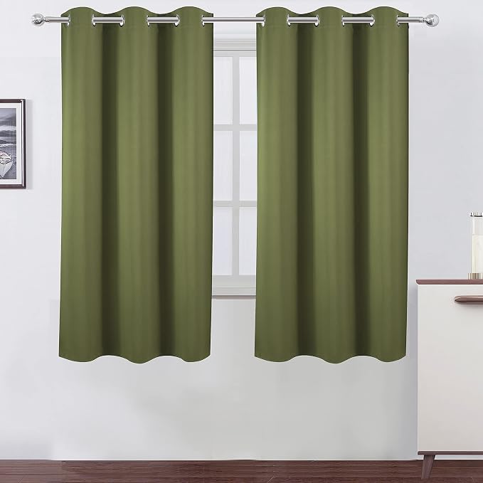 Olive Green Blackout Curtains 42 x 63 Inch Length/Set of 2 Curtain by Lemomo