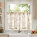 Taupe on Beige Linen Kitchen Curtains Rod Pocket 26W X 24L 2 Panels | Elisa by Lazzzy
