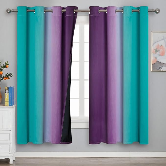 Ombre Teal and Purple Blackout Curtains - Image 2