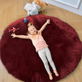 duduta Burgundy Faux Fur Sheepskin Round Rug 4x4 ft, Fluffy Shag Circle Rug | by duduta