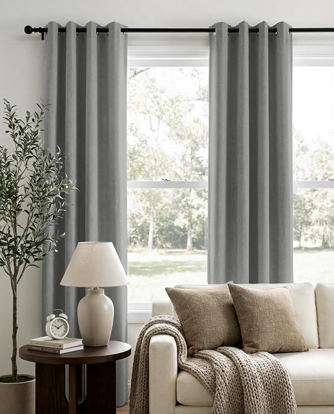 100% Blackout Linen Textured Curtains 96 Inch Long, Light Blocking, Thermal - Image 2