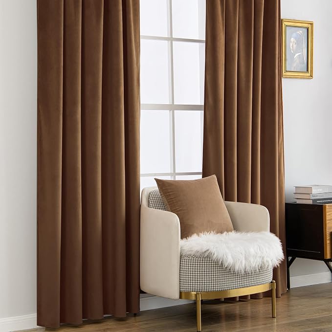 MIULEE Velvet Curtains 52x108 inches 2 Panels Brown Blackout Curtains | Luxury - Image 7