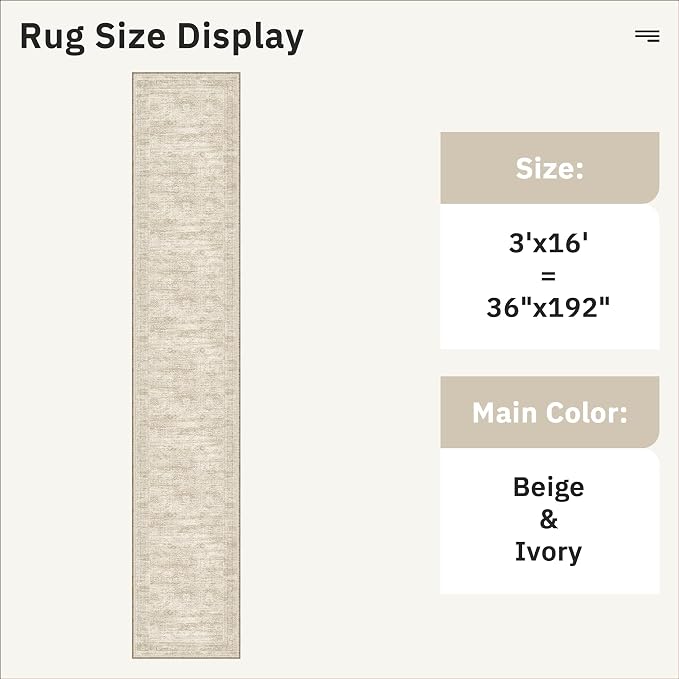 Soalmost Washable 3x16 Hallway Runner Rug Non-Slip Kitchen Entry Rugs Beige | - Image 5
