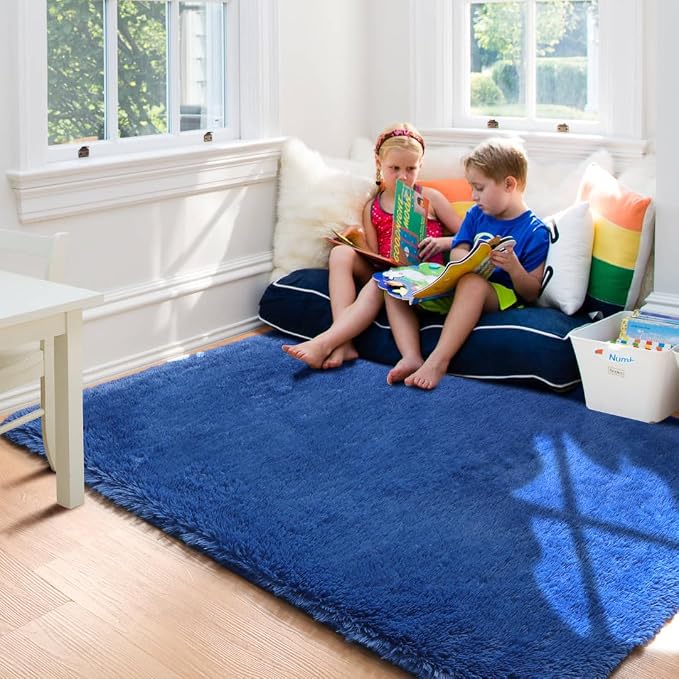 Navy Area Rugs for Bedroom Living Room, 4x6 Blue Fluffy Indoor Bedside Floor Rug - Image 5