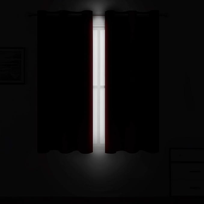 Red Blackout Curtains 34 x 63 Inch Length/Set of 2 Curtain Panels/Thermal - Image 3