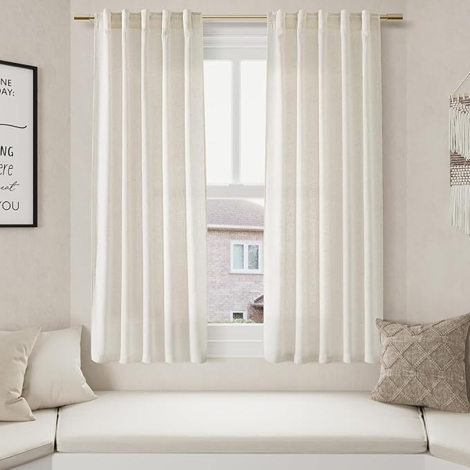 Cream Linen Curtains 63 Inch for Bedroom Natural Semi Sheer Light Filtering - Image 5