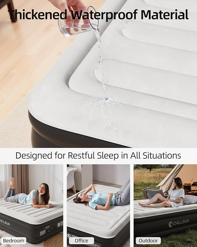 CHILLSUN 2025 Upgraded Air Mattress Full with Built in Pump, 18" Raised Comfort Blow up Mattress, Inflatable Mattress Colchon Inflable, Flocked Top Air Bed with Storage Bag for Home Camping & Guests