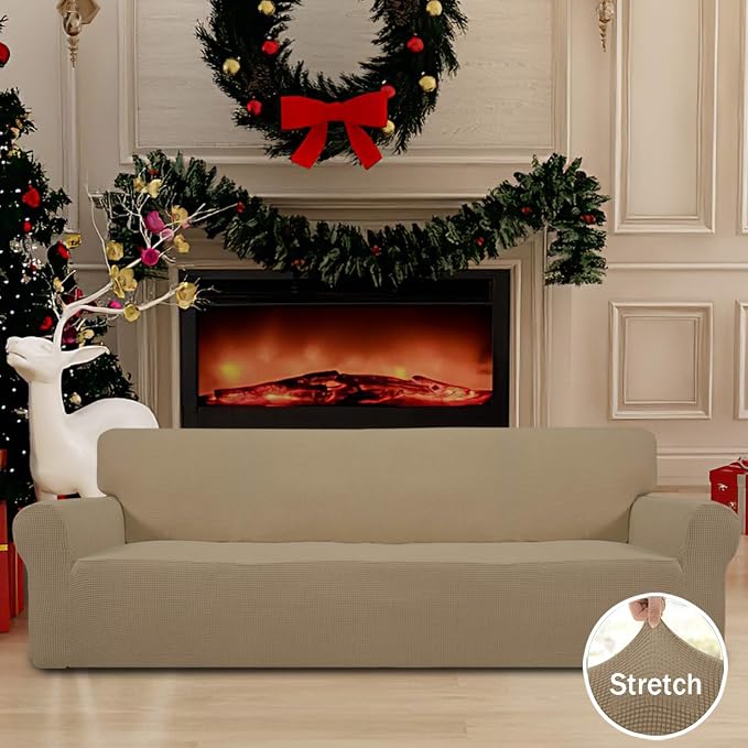 Easy-Going Stretch 4 Seater Oversized Sofa Couch Cover Tan | 1-Piece Extra - Image 2
