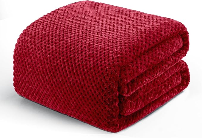Exclusivo Mezcla Soft Waffle Fleece Bed Blanket Twin XL Size, Deep Red | by ExclusivoMezcla