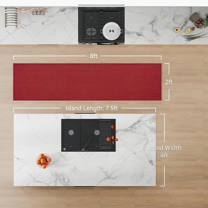 Hallway Runner Rug Extra Long Kitchen Runner Washable Red 2x8 ft | Boho Woven - Image 2