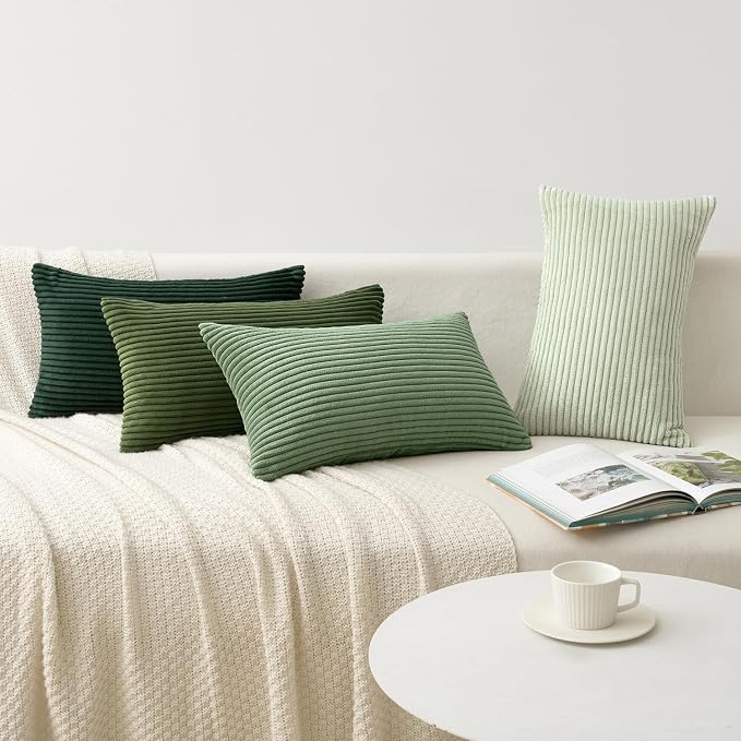 MIULEE Soft Corduroy Decorative Lumbar Pillow Covers Forest Green 12x20 | Set - Image 4