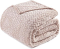 Exclusivo Mezcla Fleece Queen Size Blanket for Bed, 90x90 Inches Soft Cozy Jacquard Flannel Blankets, Lightweight Fuzzy Plush Warm for Winter, Camel