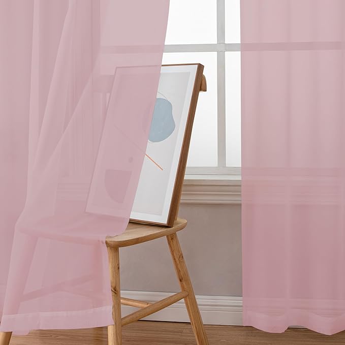 Chyhomenyc Blush Pink Sheer Curtains 84 Inches Long 2 Panels | Light Filtering - Image 9