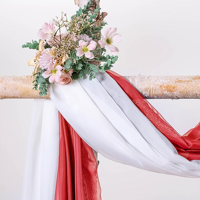 MIULEE Christmas Sheer Window Scarf Valance Extra Long Topper Elegant Swag Curtains Luxury Draping Fabric for Wedding Arch Party Ceremony Canopy Bed Living Room, 54'' x 216'', 1 Panel Red