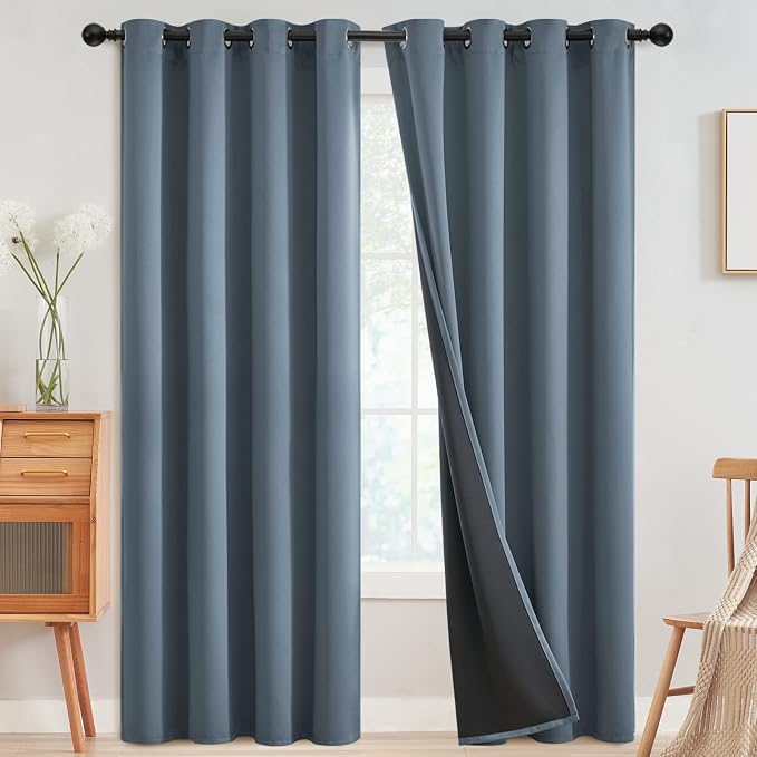 SimpleHome Stone Blue 100% Blackout Curtains Room Darkening Living Room 84L | by SimpleHome