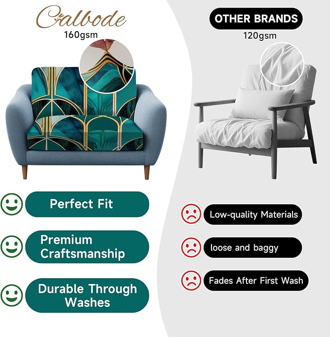 CALBODE 8Pcs Stretch Patio Cushion Cover, Art Deco Geometric Pattern Couch & - Image 3