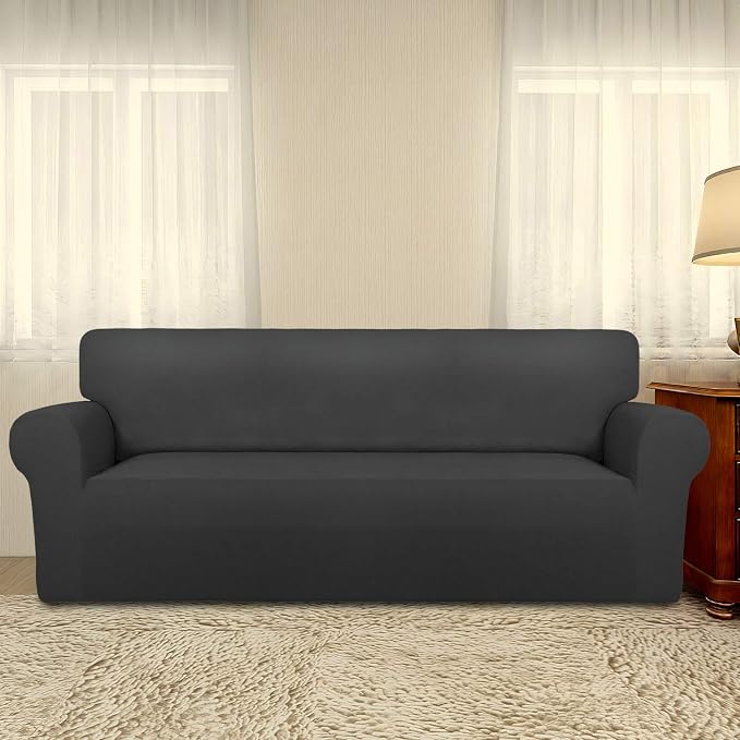 PureFit Stretch Couch Covers for Sofa Large Sofa Slipcovers Dark Gray | 1-Piece - Image 2