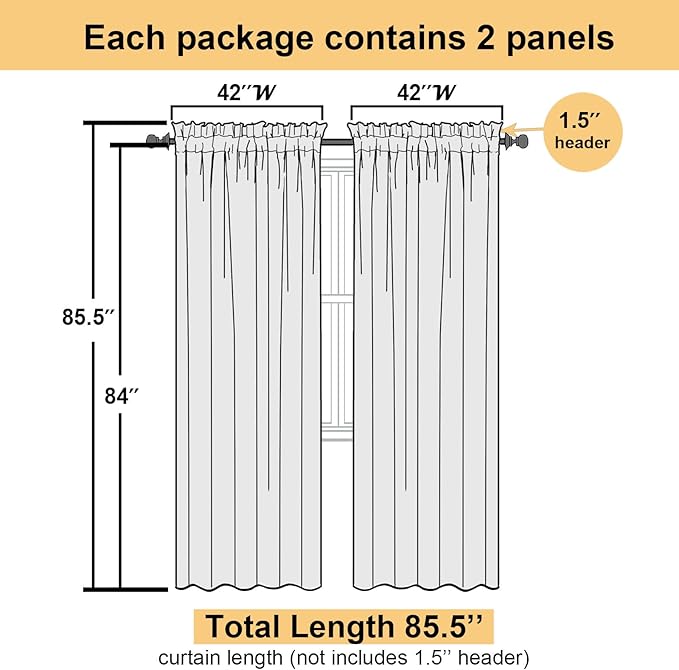 Goose Yellow Sheer Curtains 84 Inches Long 2 Panels, Light Filtering Rod Pocket - Image 3