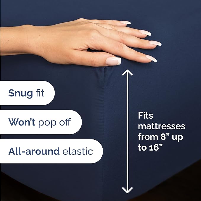 Twin 4 Piece Sheet Set - Comfy Breathable & Cooling - Ultra-Soft Hotel Luxury Bedding Set with 8-16 Inch Deep Pockets - 1 Flat & 1 Fitted Sheet & 2 Pillowcases - Wrinkle Free & Easy Care - Navy Blue