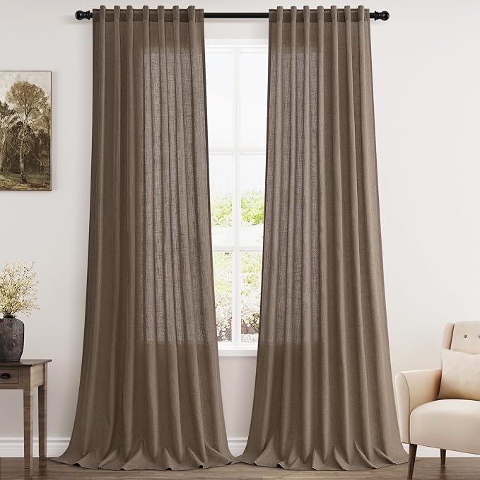 Extra Long Light Brown Curtain 108 Inches Long 2 Panels Set Back Tab Linen by Nanspring