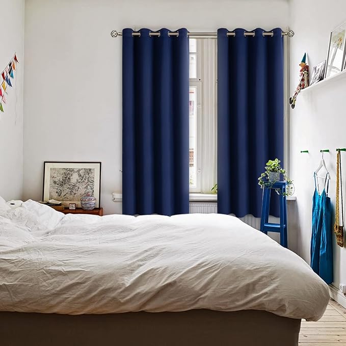 BGment Blackout Curtains for Bedroom - Grommet Thermal Insulated Room Darkening Curtains for Living Room, Set of 2 Panels, Each 46 x 63 Inch, Navy Blue