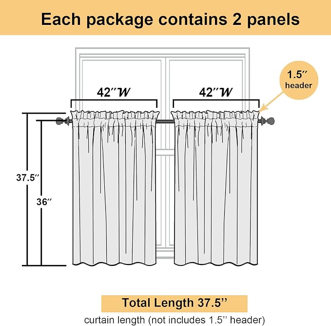 White Sheer Curtains 36 Inch Length 2 Panels Set, Airy Breathable Voile Short - Image 4