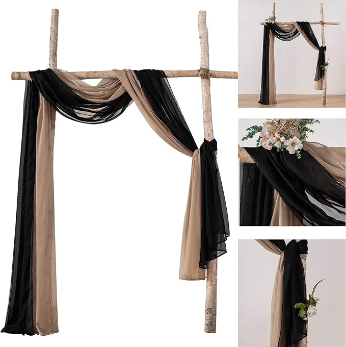 MIULEE Luxury Sheer Voile Elegant Topper Long Window Valance Solid Window Treatment Swags Drapes for Window Ceremony Wedding Canopy Bed 54" x 216" Black 1 Piece