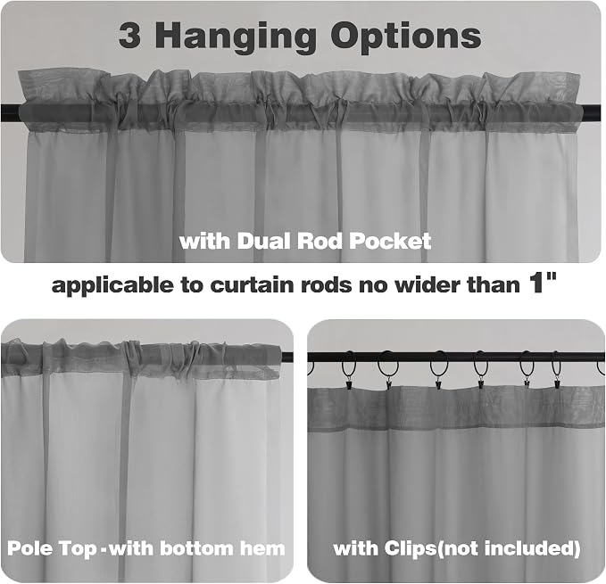 Chyhomenyc Charcoal Grey Sheer Curtains 63 Inches Long 2 Panels, Light - Image 5
