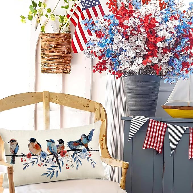 RABUSOFA 4th of July Memorial Day Patriotic Lumbar Throw Pillow Cover, 12x20 - Image 2