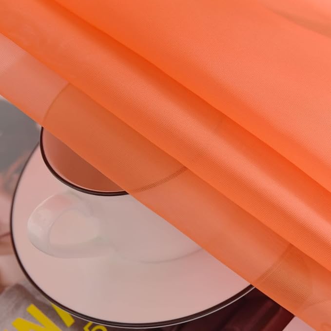 SpaceDresser Basic Rod Pocket Sheer Voile Window Curtain Panels Jaffa Orange 1 - Image 6