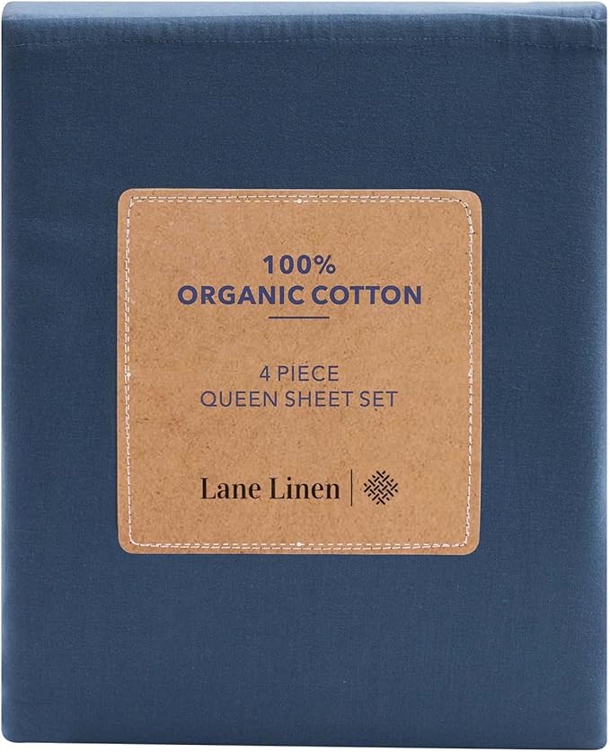 LANE LINEN Eco Friendly 100% Organic Cotton Fully Elasticized Full Sheet Set, Low Pilling Fade Resistant Machine Washable Naturally Cooling Full Bed Sheets, Soft & Comfy Cotton Bedding- Navy