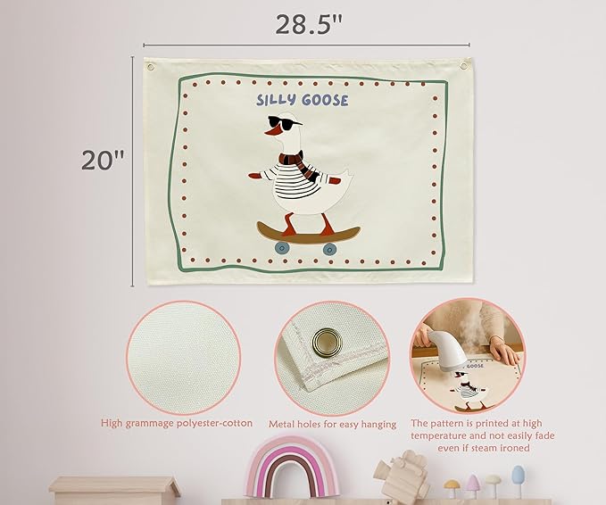 Silly Goose Nursery Rectangular Canvas Banner-Flag Wall Sign Decor for Boys Girls Toddler Kids,Baby Room Above Crib Playroom Reading Room Bedroom Decor-Easter Baby Shower Birthday Christmas Gift
