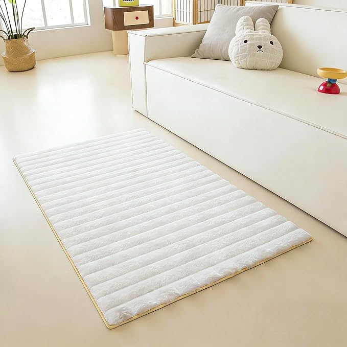 White Rabbit Striped Plush Rug 2'x3', Fluffy Shaggy Area Rug - Image 2