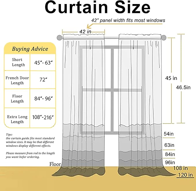 Chyhomenyc Black Sheer Window Curtain Panels 54 Inch 2 Panels, Light Filtering Solid Voile Curtains Drapes for Small Window/Bathroom/Living Room/Bedroom, Rod Pocket, Each 42Wx54L