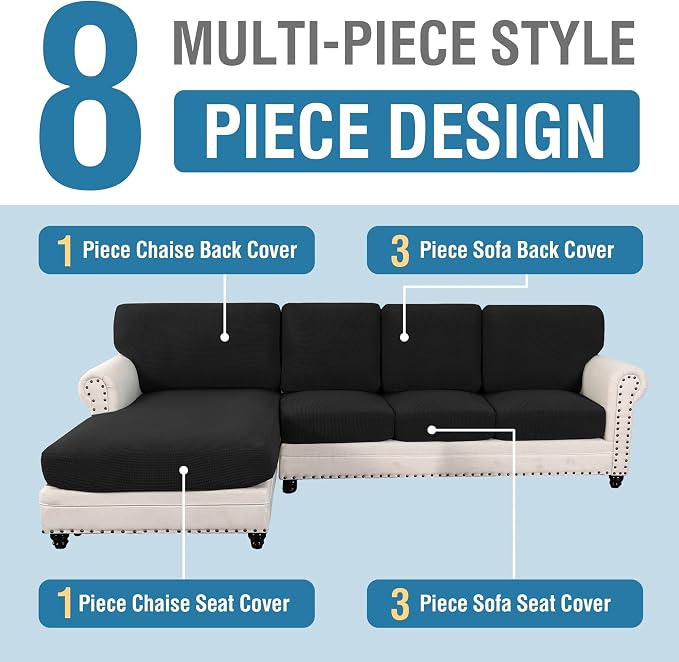 H.VERSAILTEX Sectional Couch Covers 8 Pieces Stretch Sofa Covers - Image 3