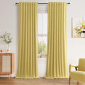 Yellow 100% Blackout Linen Curtains 84 Inch Length 2 Panels Set by Guken