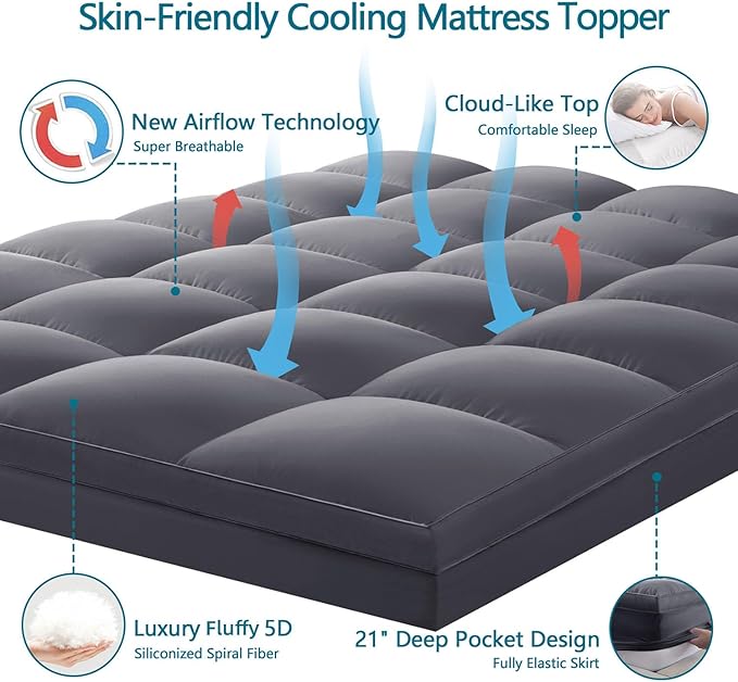 CHOKIT California King Mattress Topper, Extra Thick Pillow Top Mattress Pad for Back Pain Relief, Cooling Bed Topper Mattress Cover with 8-21 Inch Deep Pocket