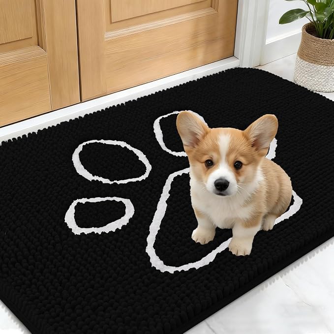 OLANLY Dog Door Mat for Muddy Paws 24x16, Paw Print Design Chenille Mud Mat | by OLANLY