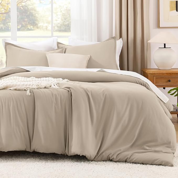 Litanika Oversized King Comforters Khaki Super King Plus Size, 3 Pieces Lightweight Solid Bedding Comforter Set, All Season Fluffy Bed Set (128x120In Comforter & 2 Pillowcases)
