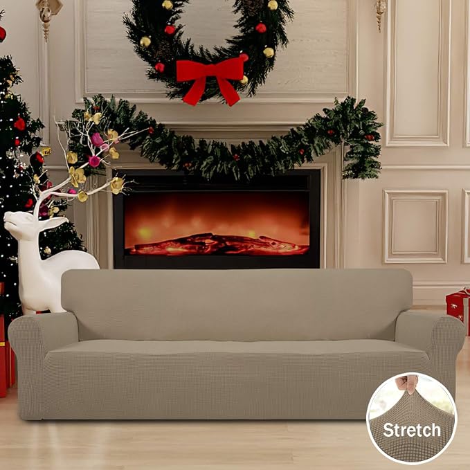 Easy-Going Stretch 4 Seater Oversized Sofa Couch Cover Natural | 1-Piece Extra - Image 2
