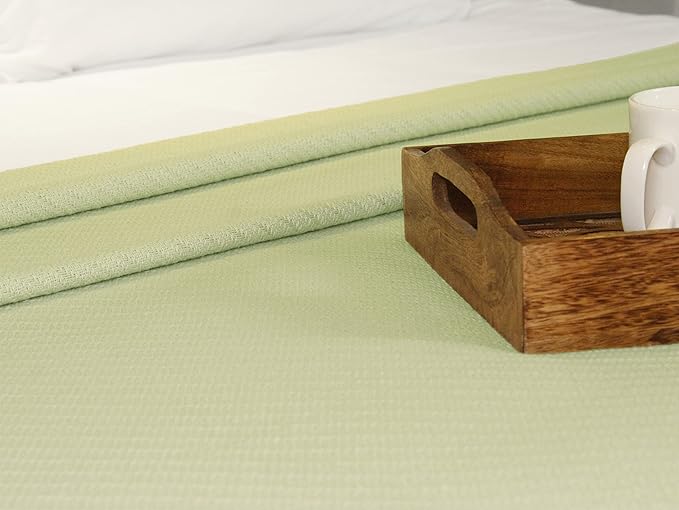 COTTON CRAFT Soft Cotton Thermal Blanket - Plush Herringbone Twill - All Season Luxurious Breathable Skin Friendly Lightweight Cooling Throw Blanket - Sofa Couch Travel Camping Dorm - King Sage