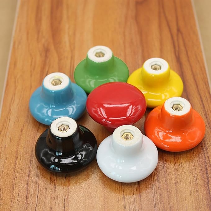 HUAMULAN 15PCS Red Glossy Ceramic Knobs Button Mushroom Round Cabinet Dresser Pulls Door Handles Cupboard Wardrobe Drawer, Dia. 1.5 inch 38mm